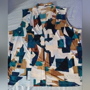 CALVIN KLEIN WOMENS GEOMETRIC PRINT V NECK SLEEVELESS Tank TOP PLUS 2X